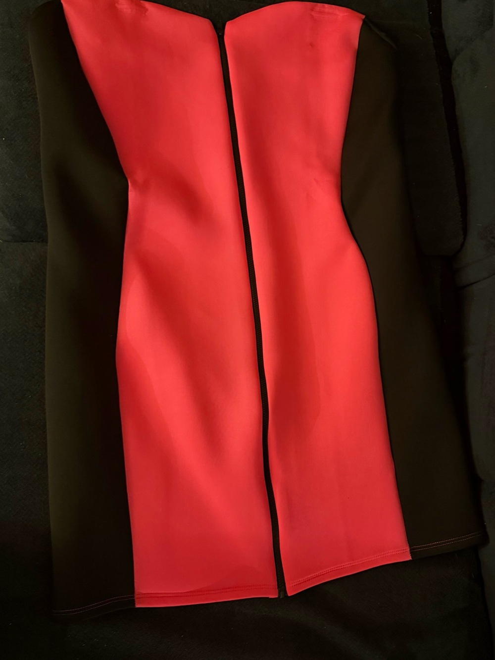 Strapless Red and Black Colorblock Bodycon Dress
